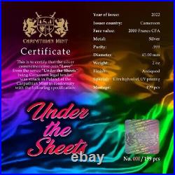 2022 Cameroon LOVE Under the Sheets Colored 2 Oz Silver Coin with Mintage 199