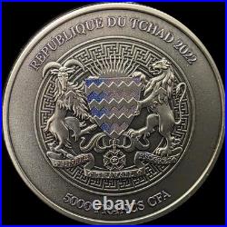 2022 Chad 1 Oz. 999 Silver Proof Dragons Tiger Holographic Antiqued Coin