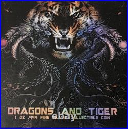 2022 Chad 1 Oz. 999 Silver Proof Dragons Tiger Holographic Antiqued Coin