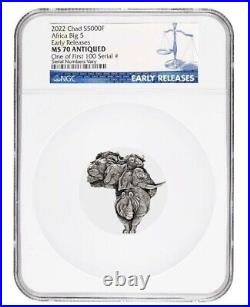 2022 Chad 1 oz Silver Big Five Africa Shaped Coin NGC MS 70 ER One of First 100