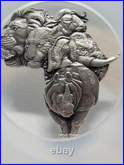 2022 Chad 1 oz Silver Big Five Africa Shaped Coin NGC MS 70 ER One of First 100