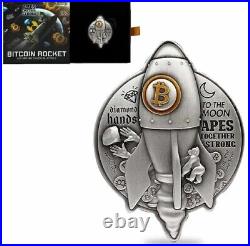 2022 Chad 1 oz Silver Bitcoin Rocket Shaped Antiqued High Relief Coin. 999 Fine