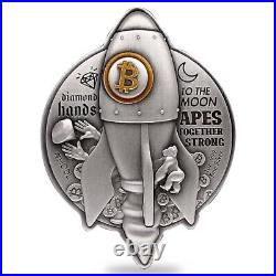 2022 Chad 1 oz Silver Bitcoin Rocket Shaped Coin NGC MS 70 ER Antiqued High