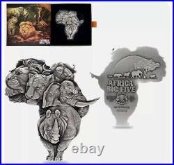 2022 Chad 1oz Silver Big Five Big 5 Africa Shaped High Relief Antique Coin withBox