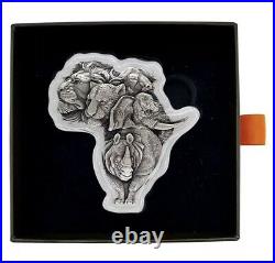 2022 Chad 1oz Silver Big Five Big 5 Africa Shaped High Relief Antique Coin withBox