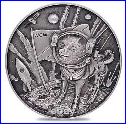 2022 Chad 2 oz Silver Doge On The Moon Antiqued High Relief Coin. 999 Fine