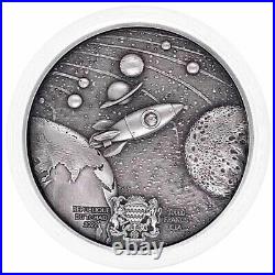 2022 Chad 2 oz Silver Doge On The Moon Antiqued High Relief Coin. 999 Fine withBox