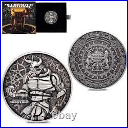 2022 Chad 2 oz Silver Mechanized Minotaur Antiqued High Relief Coin. 999 Fine