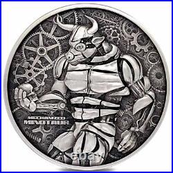 2022 Chad 2 oz Silver Mechanized Minotaur Antiqued High Relief Coin. 999 Fine