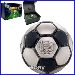2022 Chad 30 gram Silver Soccer Ball Spherical Antiqued Coin. 999 Fine (withBox)