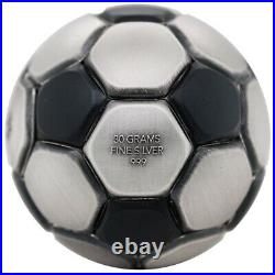 2022 Chad 30 gram Silver Soccer Ball Spherical Antiqued Coin. 999 Fine (withBox)