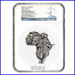 2022 Chad 5 oz Silver Big Five Africa Shaped Coin NGC MS 70 ER One of First 50