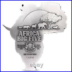 2022 Chad 5 oz Silver Big Five Africa Shaped High Relief Coin. 999 Fine (withBox)
