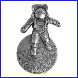 2022 Chad Astronaut on the Moon 2oz Silver Antiqued High Relief Coin