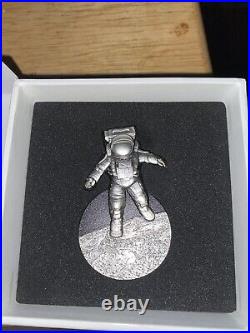 2022 Chad Astronaut on the Moon 2oz Silver Antiqued High Relief Coloured Coin