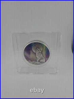 2022 Chad Howling Wolf in the Northern Lights 2oz Silver Antiqued Coin
