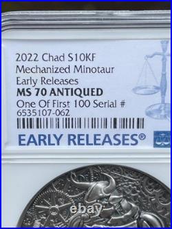 2022 Chad Mechanized Minotaur 2oz SILVER Coin Antiqued High Relief NGC MS70 #62