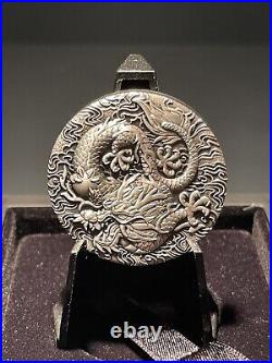 2022 Chinese Myths and Legends Dragon 2 oz High Relief Silver Antiqued Coin RARE