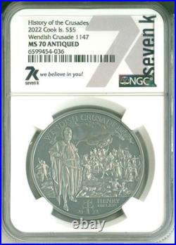 2022 Cook Is S$5 History Of The Crusades Wendish Crusade NGC MS70 Antiqued COA