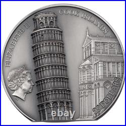 2022 Cook Island Leaning Tower of Pisa 5oz Silver Antique Finish Coin