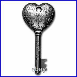 2022 Cook Islands 1 oz Antique Silver Key To My Heart Shaped Coin