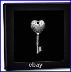 2022 Cook Islands 1 oz Antique Silver Key To My Heart Shaped Coin