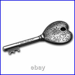 2022 Cook Islands 1 oz Antique Silver Key To My Heart Shaped Coin