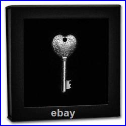 2022 Cook Islands 1 oz Antique Silver Key To My Heart Shaped Coin