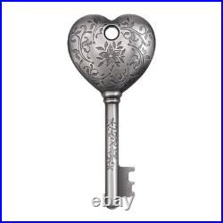 2022 Cook Islands 1 oz Silver Key To My Heart Coin Antiqued 999 Fine withBox & COA