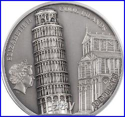2022 Cook Islands $25 Leaning Tower of Pisa 5oz HR Antique Silver Coin