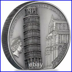 2022 Cook Islands 5 oz Silver Leaning Tower of Pisa Coin Antiqued. 999 Fine