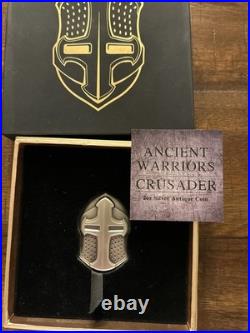 2022 Fiji 2oz Ancient Warriors Crusader Antiqued Silver Coin with Box & COA