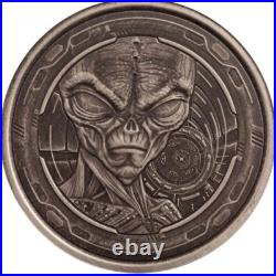 2022 Ghana Alien Coin 1 oz Antique Finish silver coin in capsule