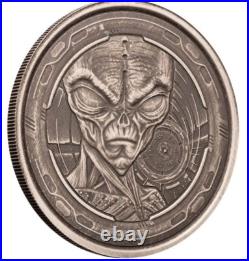 2022 Ghana Alien Coin 1 oz Antique Finish silver coin in capsule