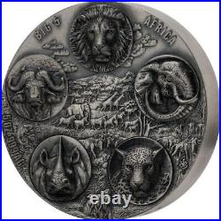 2022 Ivory Coast Big Five Africa Completer 5oz Silver Antique Finish Coin