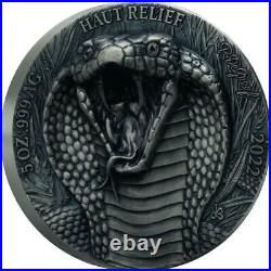 2022 Ivory Coast Big Five Cobra 5oz Silver High Relief Antique Finish Coin