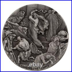 2022 Jesus Cleansing the Temple Niue 2 oz antiqued silver coin scottsdale mint