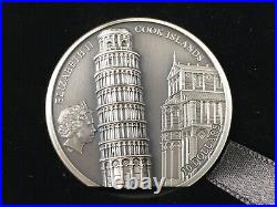 2022 Leaning Tower of Pisa Ultra High Relief Antiqued 2 oz Silver Cook Isl. Coin