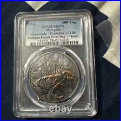 2022 Mongolia 1oz Antique Silver Evolution of Life Synapsida FDI PCGS MS70