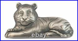 2022 Mongolia 1oz Silver Charming Tiger Shaped Antiqued 1,000 Togrog Coin GEM BU