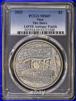 2022 Niue 1 oz Silver Antique Finish The Shire PCGS MS 69 Lord of the Rings