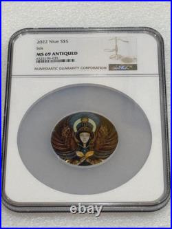 2022 Niue 2 oz Silver Antique Women Isis Wings NGC MS 69 Antiqued RARE
