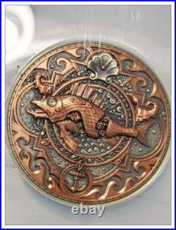 2022 Niue $5 METAL FISH STEAMPUNK Antique High Relief 2 oz. Silver NGC MS70 2022 Niue $5 METAL FISH STEAMPUNK Antique High Relief 2 oz. Silver NGC MS70