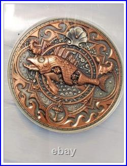 2022 Niue $5 METAL FISH STEAMPUNK Antique High Relief 2 oz. Silver NGC MS70 2022 Niue $5 METAL FISH STEAMPUNK Antique High Relief 2 oz. Silver NGC MS70