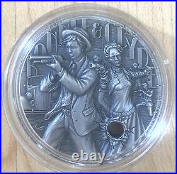 2022 Niue Bonnie and Clyde Gangster 2 Oz Silver Antique 2nd Coin In Series Nice
