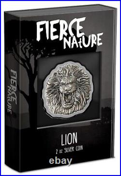 2022 Niue Fierce Nature Lion 2oz Silver Antique Coin