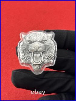 2022 Niue Fierce Nature Tiger 2 oz Silver Antiqued Shaped Coin