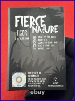 2022 Niue Fierce Nature Tiger 2 oz Silver Antiqued Shaped Coin