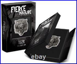 2022 Niue Fierce Nature Tiger 2 oz Silver Antiqued Shaped Coin