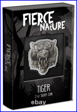 2022 Niue Fierce Nature Tiger 2 oz Silver Antiqued Shaped Coin